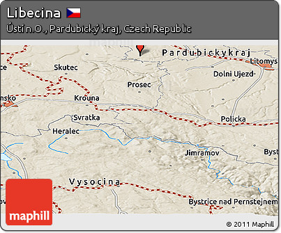 Shaded Relief Panoramic Map of Libecina