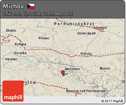 Shaded Relief Panoramic Map of Míchov