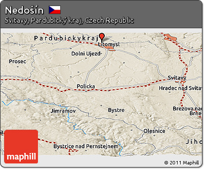Shaded Relief Panoramic Map of Nedošín