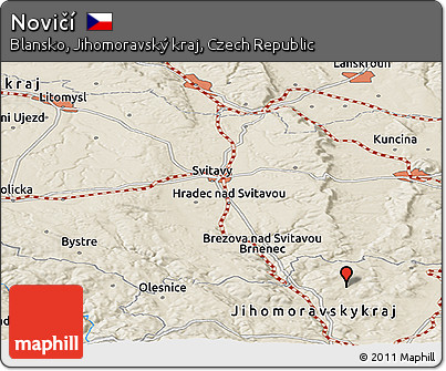 Shaded Relief Panoramic Map of Novičí