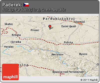 Shaded Relief Panoramic Map of Paděrek