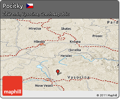 Shaded Relief Panoramic Map of Počítky