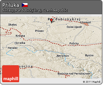 Shaded Relief Panoramic Map of Příluka