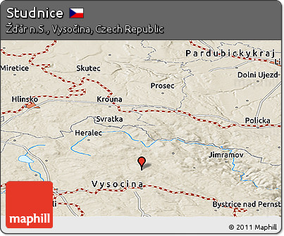 Shaded Relief Panoramic Map of Studnice