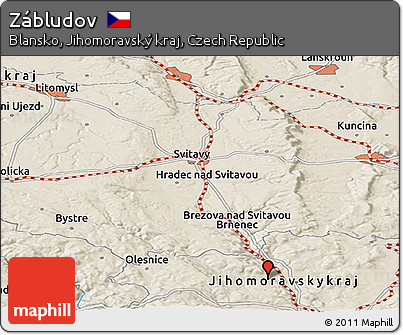 Shaded Relief Panoramic Map of Zábludov
