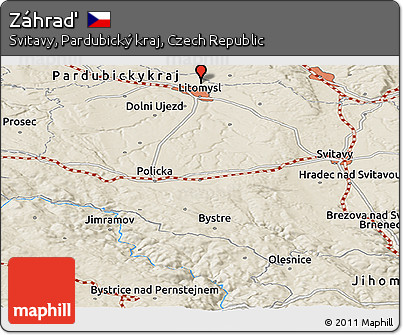 Shaded Relief Panoramic Map of Záhraď