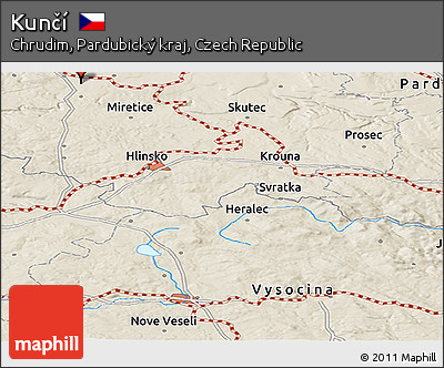 Shaded Relief Panoramic Map of Kunčí