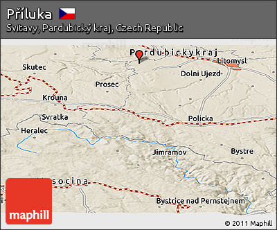 Shaded Relief Panoramic Map of Příluka