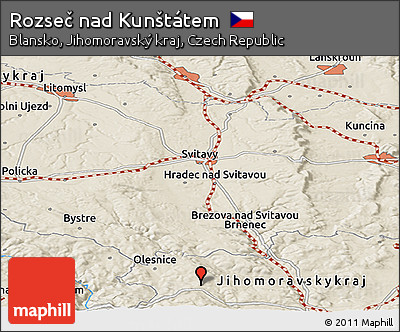 Shaded Relief Panoramic Map of Rozseč Nad Kunštátem