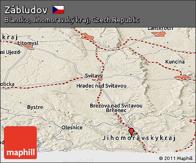 Shaded Relief Panoramic Map of Zábludov