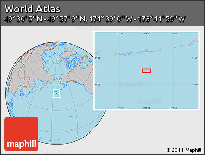 Gray Location Map of the Area around 49° 43' 37" N, 174° 10' 30" W