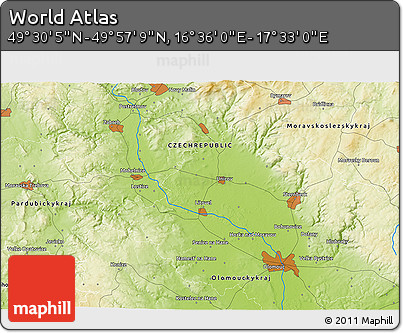 Physical 3D Map of the Area around 49° 43' 37" N, 17° 4' 30" E