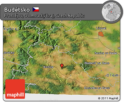 Satellite 3D Map of Budětsko