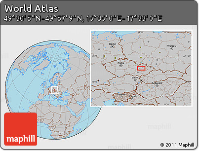 Gray Location Map of the Area around 49° 43' 37" N, 17° 4' 30" E