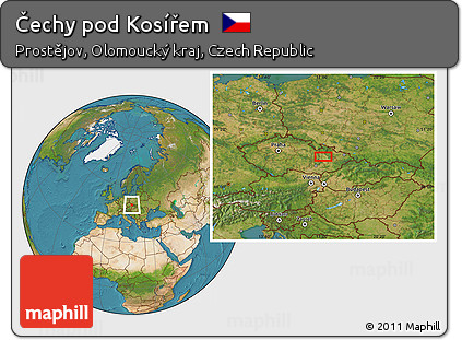 Satellite Location Map of Čechy Pod Kosířem