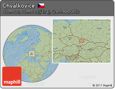 Savanna Style Location Map of Chválkovice, hill shading
