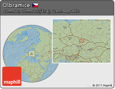 Savanna Style Location Map of Olbramice, hill shading