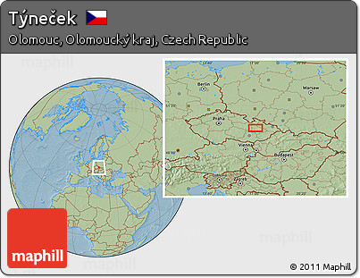 Savanna Style Location Map of Týneček, hill shading
