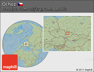 Savanna Style Location Map of Ochoz, hill shading