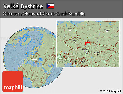 Savanna Style Location Map of Velká Bystřice, hill shading