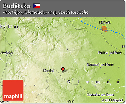 Physical Map of Budětsko