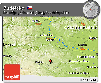 Physical Panoramic Map of Budětsko