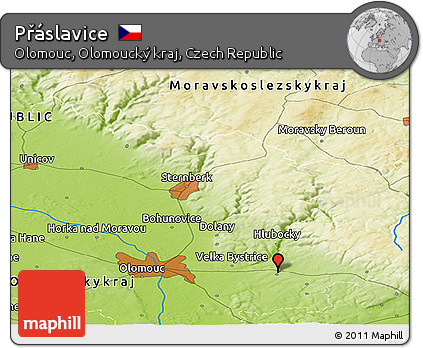 Physical Panoramic Map of Přáslavice