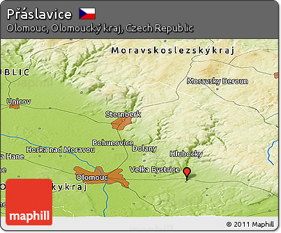 Physical Panoramic Map of Přáslavice
