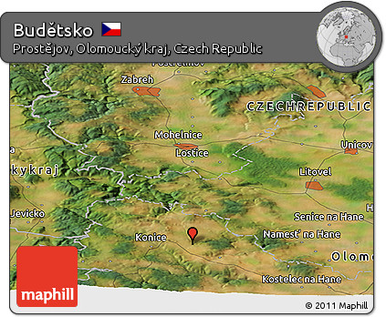 Satellite Panoramic Map of Budětsko