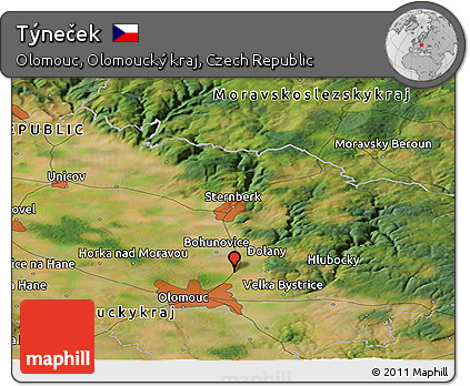 Satellite Panoramic Map of Týneček