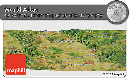 Satellite Panoramic Map of the Area around 49° 43' 37" N, 17° 4' 30" E