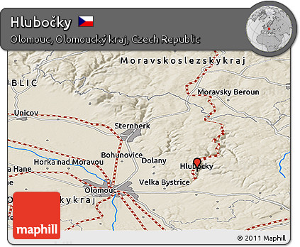 Shaded Relief Panoramic Map of Hlubočky