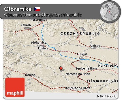 Shaded Relief Panoramic Map of Olbramice