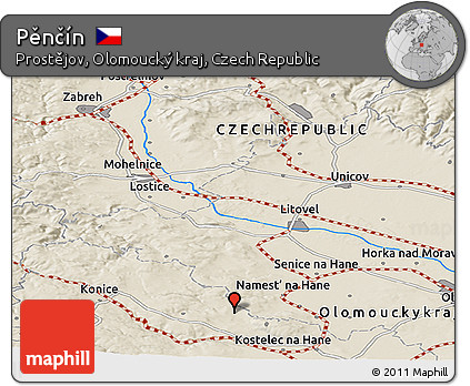 Shaded Relief Panoramic Map of Pěnčín