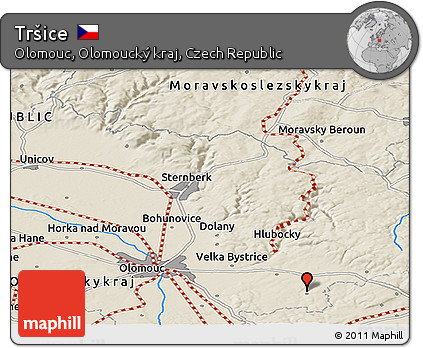 Shaded Relief Panoramic Map of Tršice