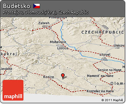 Shaded Relief Panoramic Map of Budětsko