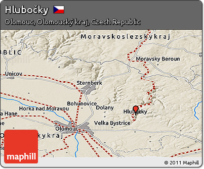 Shaded Relief Panoramic Map of Hlubočky
