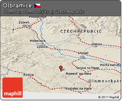 Shaded Relief Panoramic Map of Olbramice