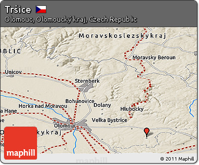 Shaded Relief Panoramic Map of Tršice