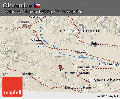 Shaded Relief Panoramic Map of Olbramice