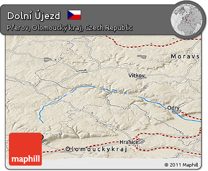Shaded Relief Panoramic Map of Dolní Újezd