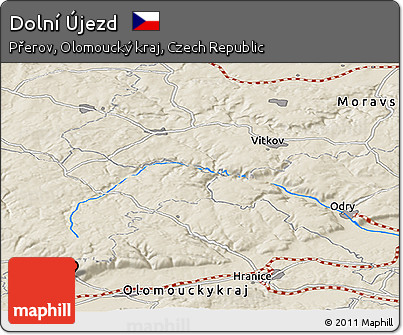 Shaded Relief Panoramic Map of Dolní Újezd