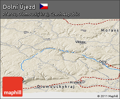 Shaded Relief Panoramic Map of Dolní Újezd