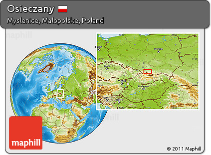 Physical Location Map of Osieczany