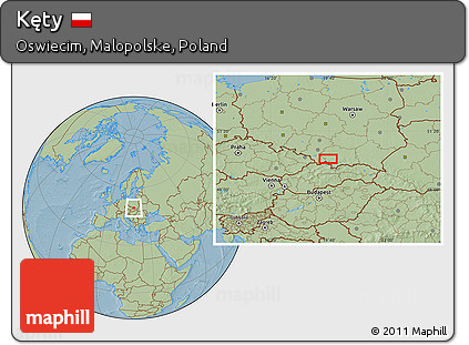Savanna Style Location Map of Kęty, hill shading