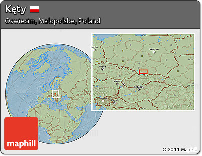 Savanna Style Location Map of Kęty, hill shading
