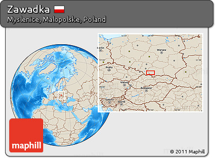 Shaded Relief Location Map of Zawadka