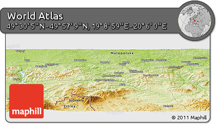 Physical Panoramic Map of the Area around 49° 43' 37" N, 19° 37' 30" E
