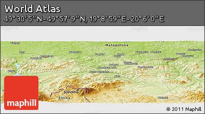 Physical Panoramic Map of the Area around 49° 43' 37" N, 19° 37' 30" E