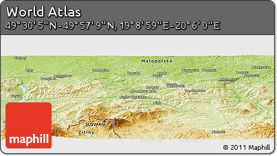 Physical Panoramic Map of the Area around 49° 43' 37" N, 19° 37' 30" E